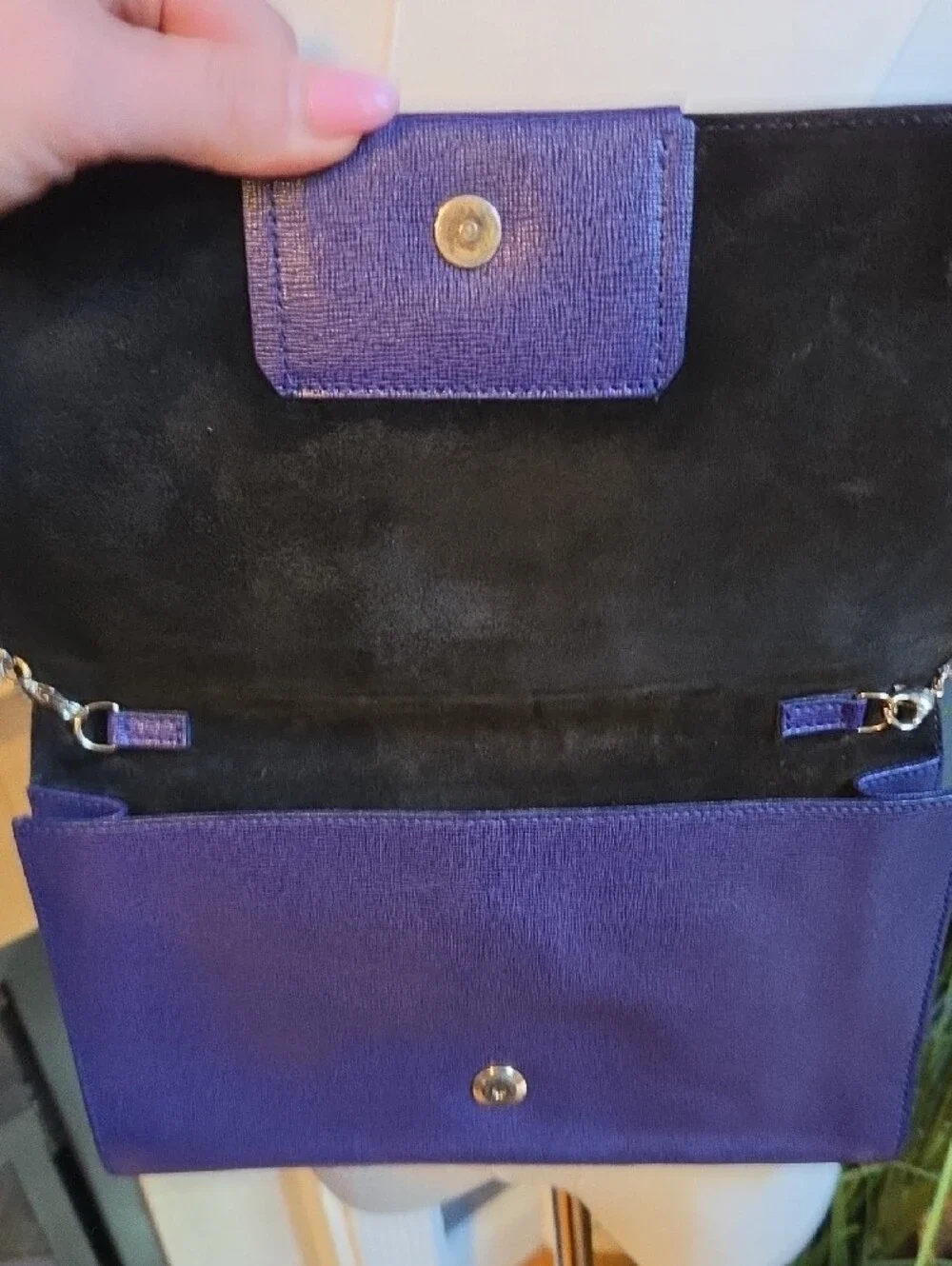 Furla Deep Blue Leather Chain-Trim Removeable Shoulder Bag